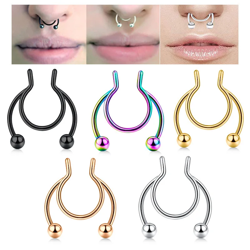 Body Jewelry Septum - U รูปแหวนจมูกปลอม Hip Hoop Septum Rock