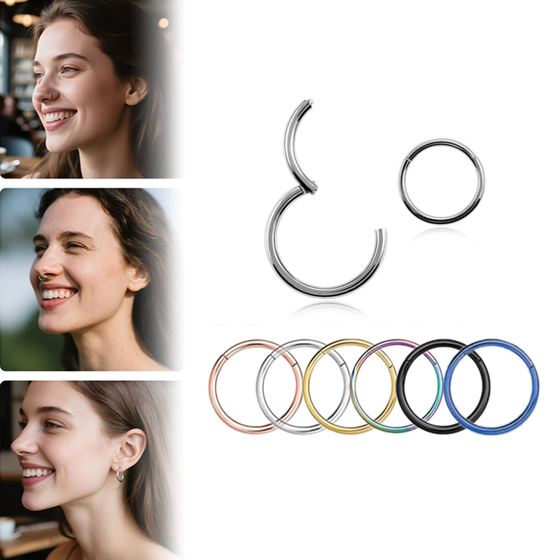Body Jewelry Lip Ring - แหวนจมูกแบบคลิกเกอร์ 16G 316L ทำจากเหล็กกล้าผ่าตัด สำหรับเจาะจมูก ซีก