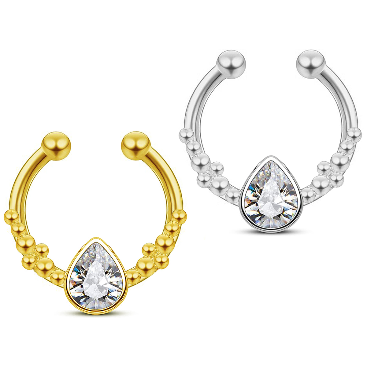 Body Jewelry Septum - แหวนคลิกเกอร์สำหรับเจาะจมูก ทำจากสแตนเลส 316L ขนาด 16G พร้อมเพชร
