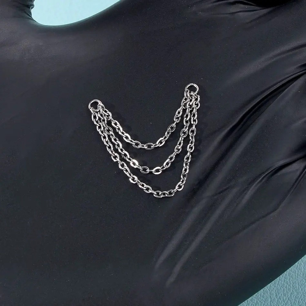 Body Jewelry And Piercing - แฟชั่นโซ่จมูกไทเทเนียม โซ่คู่ โซ่สามชั้น โซ่ลาเบร็ต DIY ขนาด