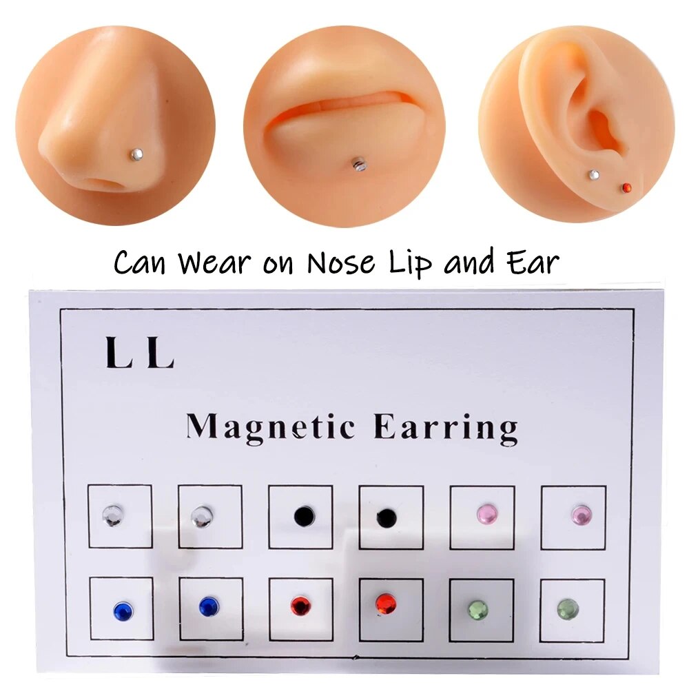 Body Jewelry Lip Ring - 12 ชิ้น/การ์ดปลอม Cheater ไม่เจาะแม่เหล็กหู Tragus Cartilage