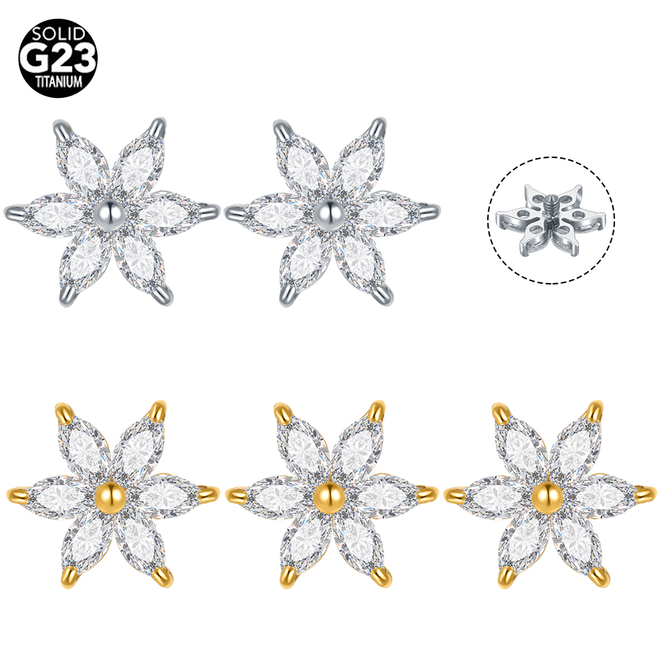 Dermal Anchor Top - 1/5PCS ไทเทเนียมคริสตัลดอกไม้ Dermal Anchor ปลายด้านบนเจาะสําหรับ Labret