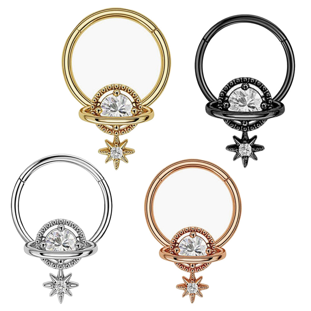 Body Jewelry Septum - เครื่องประดับเจาะกระดูกอ่อนรูปวงแหวนเหล็กกล้าผ่าตัดประดับเพชร CZ สำหรับเจาะหูแบบ Daith, Helix และ