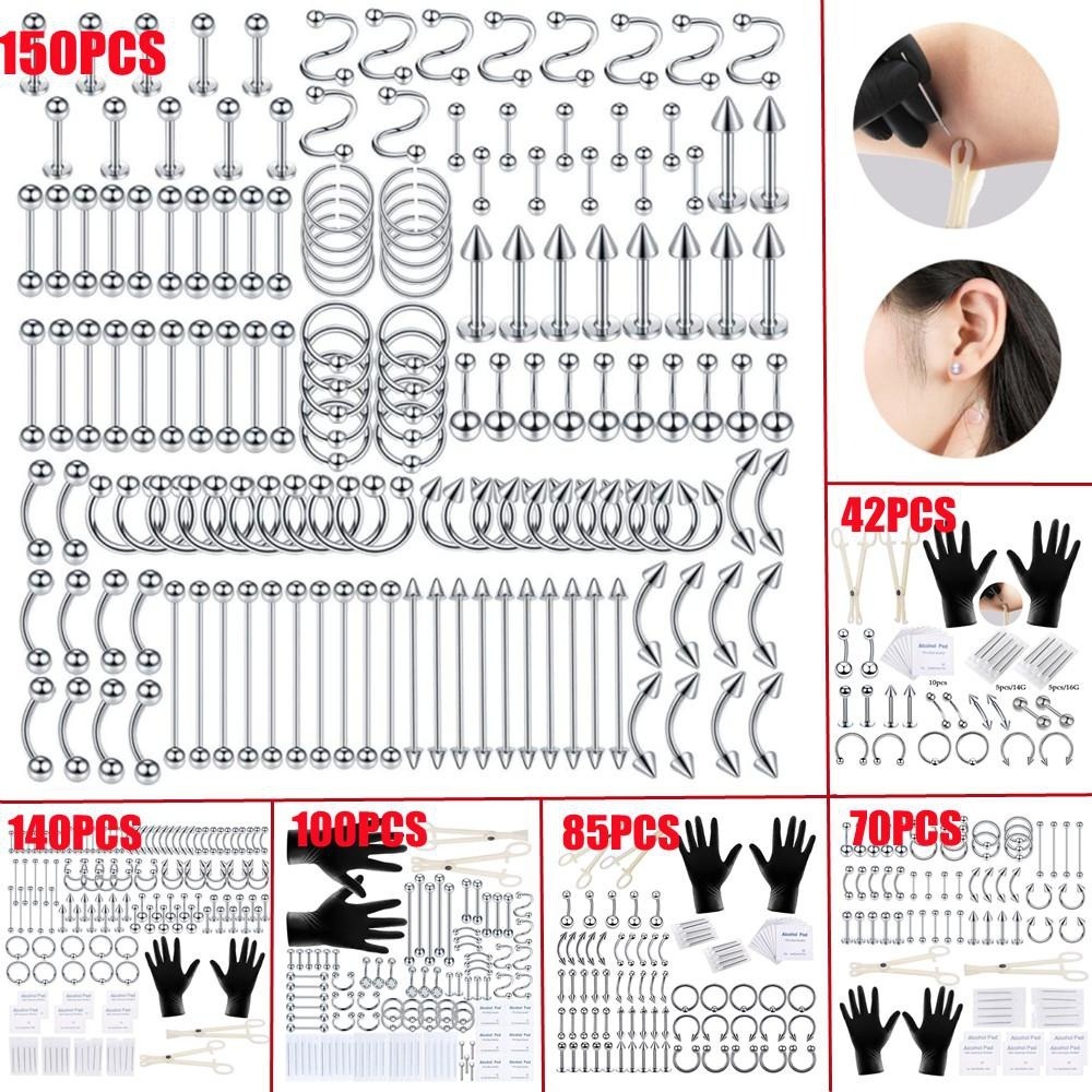 Body Jewelry Lip Ring - ชุดอุปกรณ์เจาะร่างกาย 150/140/85/70/42 ชิ้น ชุดเครื่องประดับสำหรับเจาะสะดือ ลิ้น คิ้ว