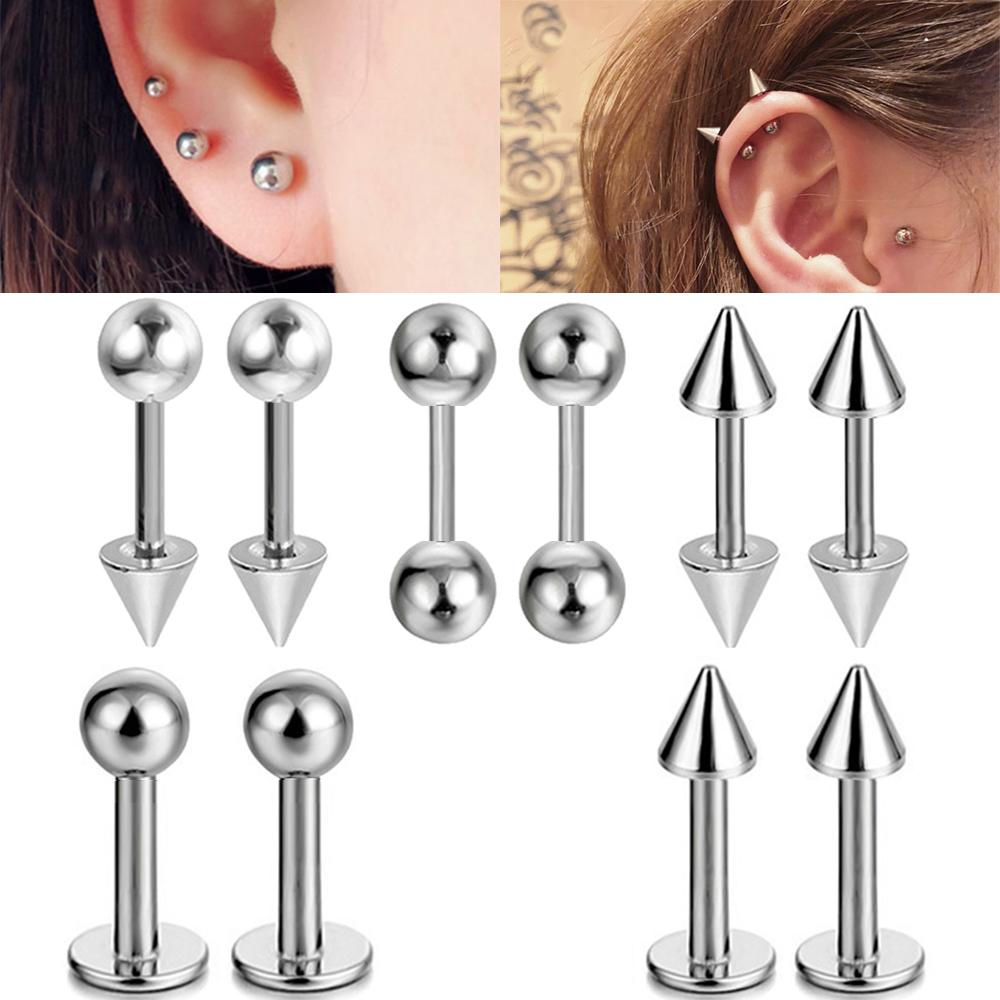 Body Jewelry Trend - ต่างหูสแตนเลสสตีลสำหรับเจาะริมฝีปาก/กระดูกอ่อนหู/หูหนัง จำนวน 2 ชิ้น สำหรับผู้หญิง/ผู้ชาย แฟชั่นปี