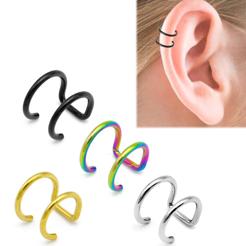 Body Jewelry Lip Ring - ต่างหูหนีบแบบคลิป 2 ชิ้น ทำจากสแตนเลส 316L สำหรับเจาะกระดูกอ่อนหู