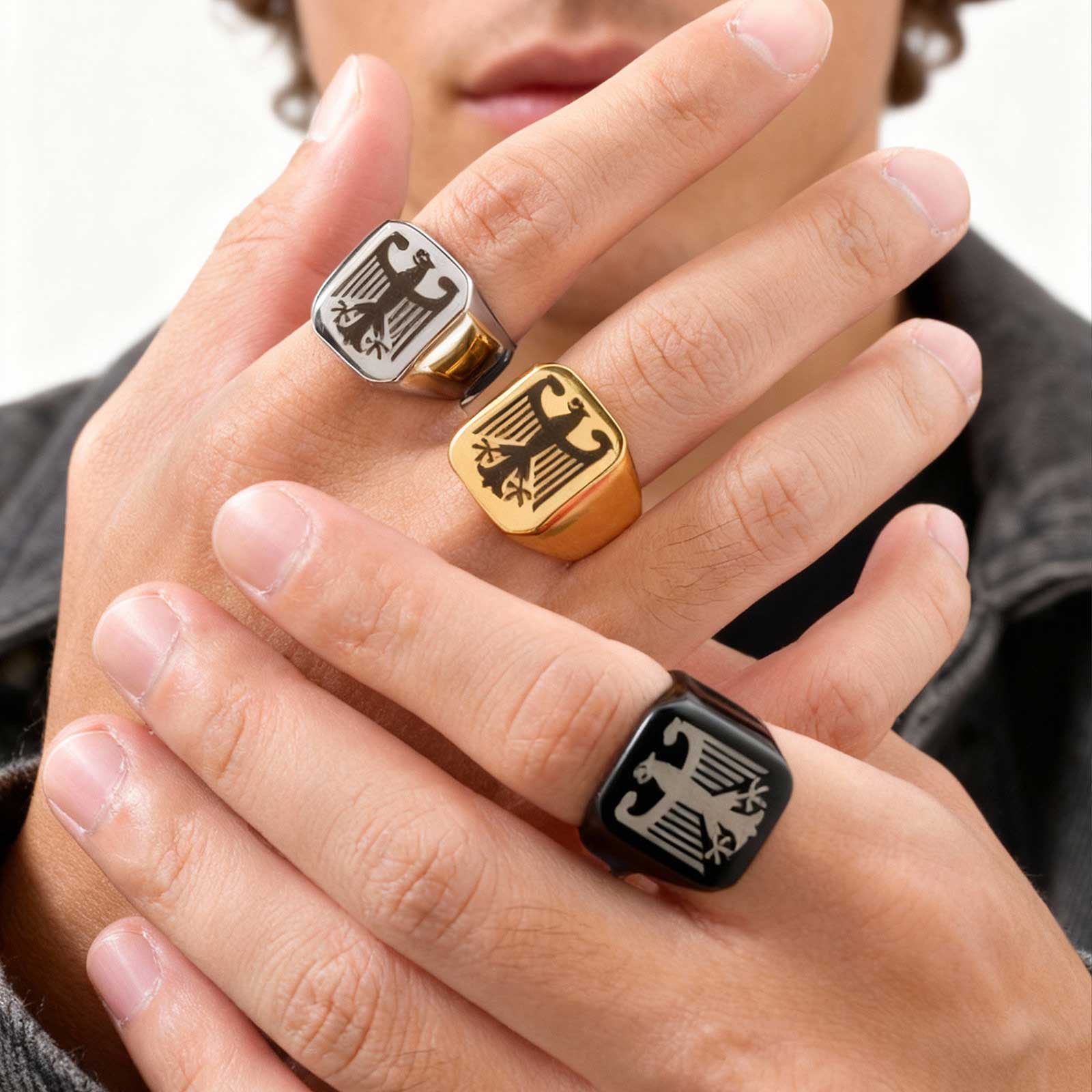 Body Jewelry Wholesale - แหวนรูปนกอินทรีบิน ดีไซน์เท่ห์ สไตล์พังก์ สำหรับผู้ชาย แฟชั่นลายปีกนกอินทรี แหวนเครื่องประดับสุดเท่