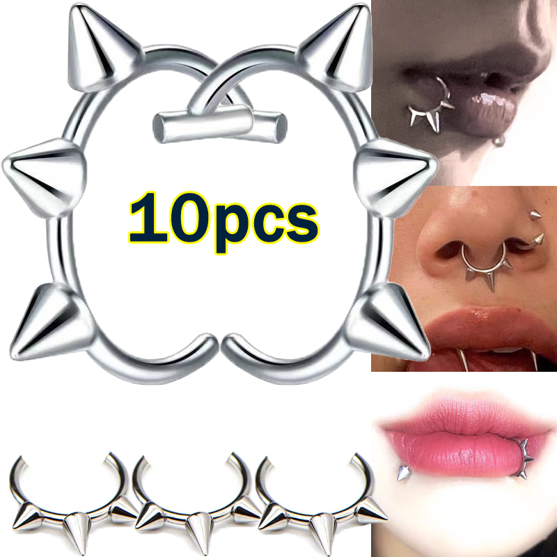 Body Jewelry Lip Ring - 10pcs Punk แหวนจมูกหนึ่งเล็บ Dual ใช้แหวนสแตนเลส C