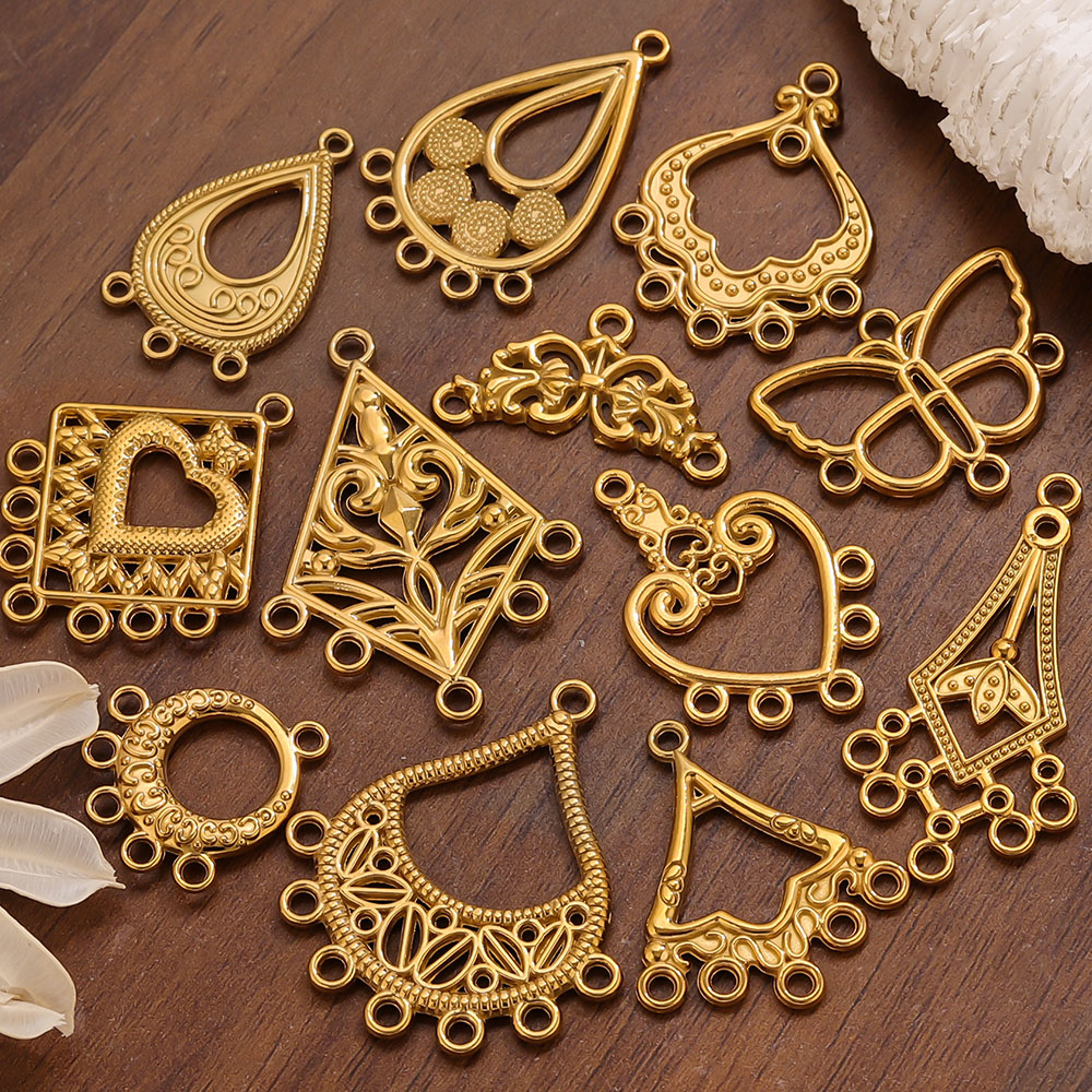 Body Jewelry Wholesale - ตัวเชื่อมต่อต่างหูสแตนเลส 5 ชิ้น จี้รูปทรงโบโฮสีทองแบบกลวง สำหรับผู้หญิง DIY