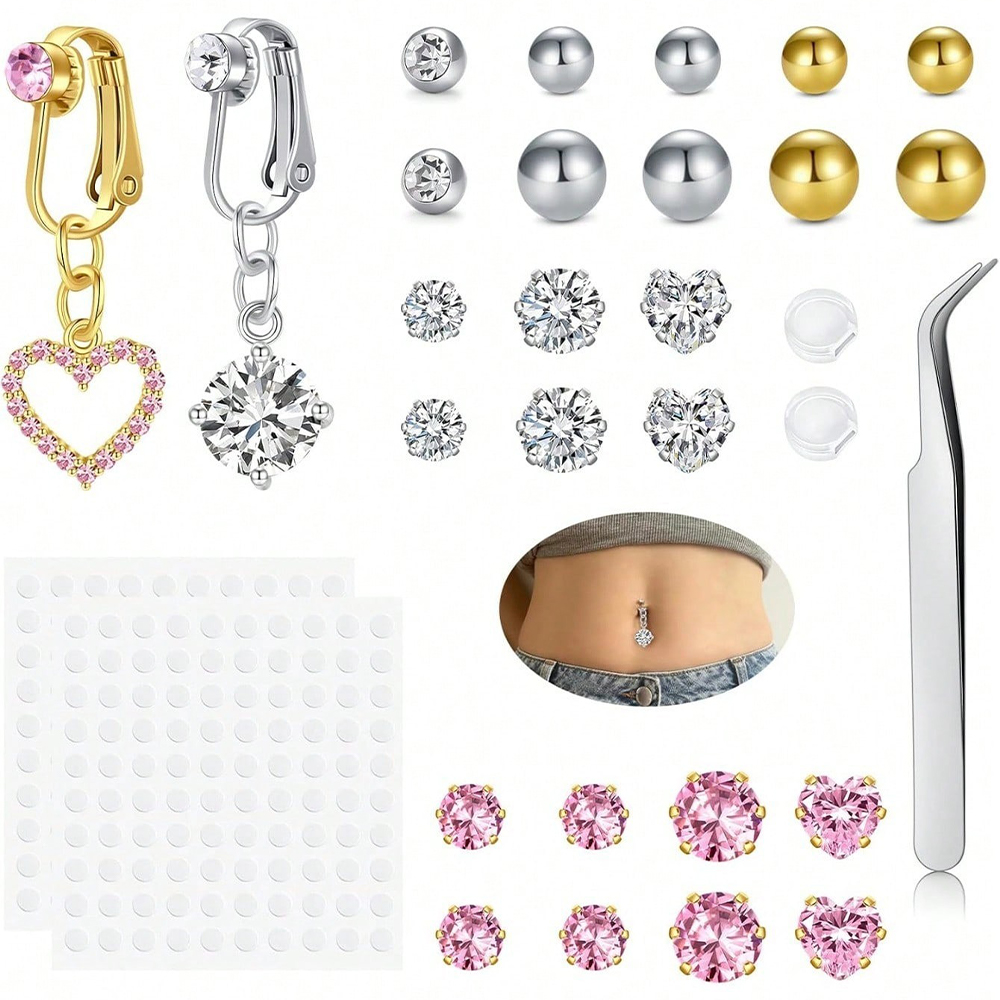 Body Jewelry And Piercing - แหวนเจาะหน้าท้องปลอมสีทองรูปผีเสื้อแบบหนีบติดสะดือ ไม่ต้องเจาะ แหวนตกแต่งหน้าท้องปลอม