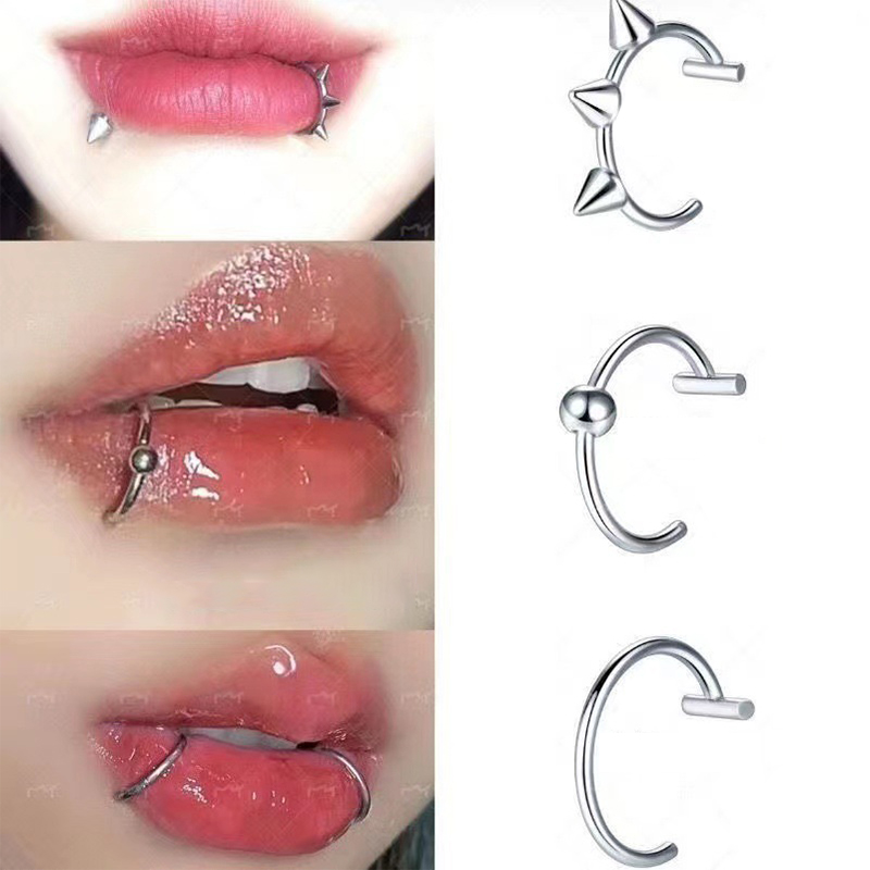 Body Jewelry Lip Ring - แหวนจมูกปลอมสแตนเลส 1 ชิ้น แบบหนีบ แหวนเจาะริมฝีปาก ต่างหู