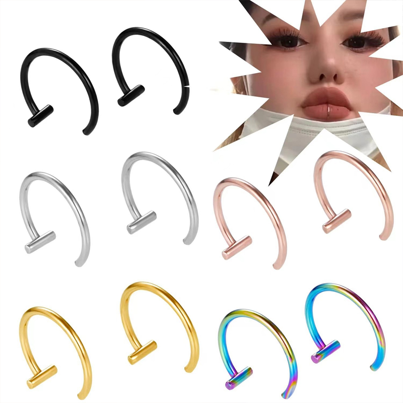 Body Jewelry Lip Ring - ต่างหูแบบครึ่งวงกลม 18G ทำจากเหล็กกล้าผ่าตัด สำหรับเจาะริมฝีปาก กระดูกอ่อน หรือหู