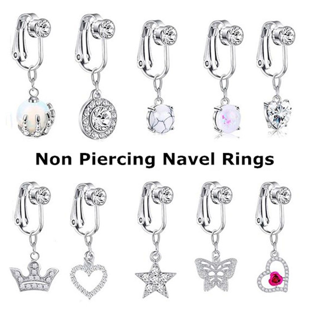 Body Jewelry And Piercing - แหวนหนีบสะดือแฟชั่นสำหรับผู้หญิง ไม่ต้องเจาะ แหวนสะดือปลอม เครื่องประดับร่างกาย แหวนสะดือปลอม