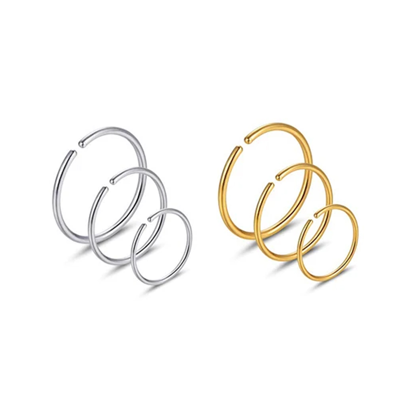 Body Jewelry Septum - 6 ชิ้น/ล็อต แหวนจมูกแบบไม่ก่อให้เกิดอาการแพ้ ทำจากเหล็กกล้าผ่าตัด 316L ขนาด