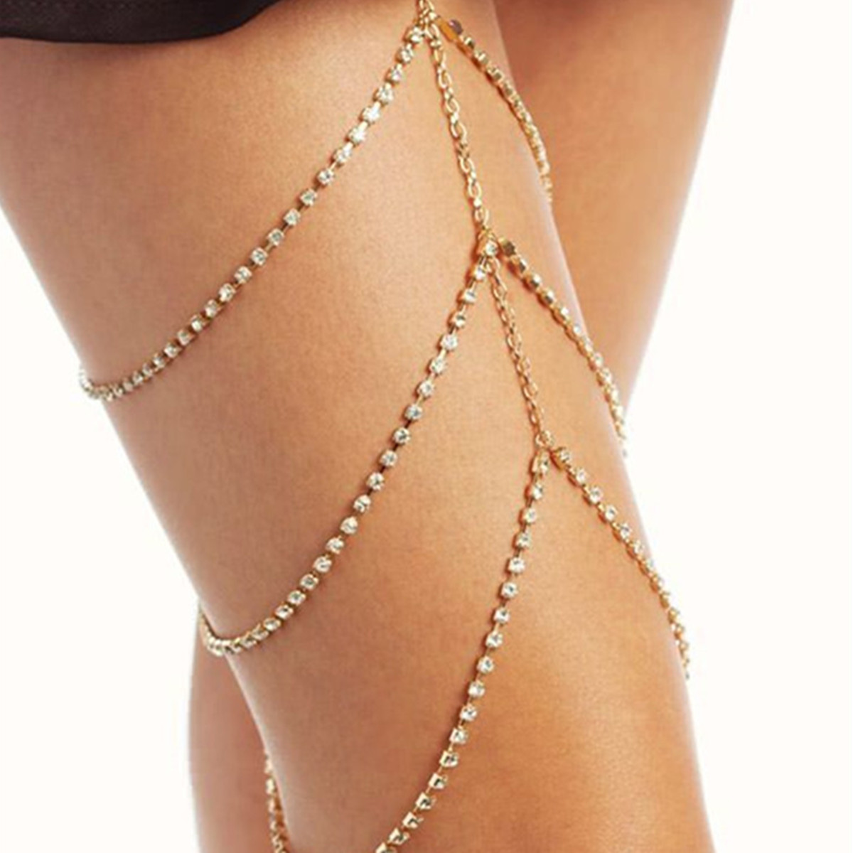 Body Jewelry Thigh Chain - โซ่คล้องต้นขาหลายชั้น ประดับกรงเล็บโลหะ ยางยืด มุกเทียม สายรัดข้อมือชายหาด เซ็กซี่