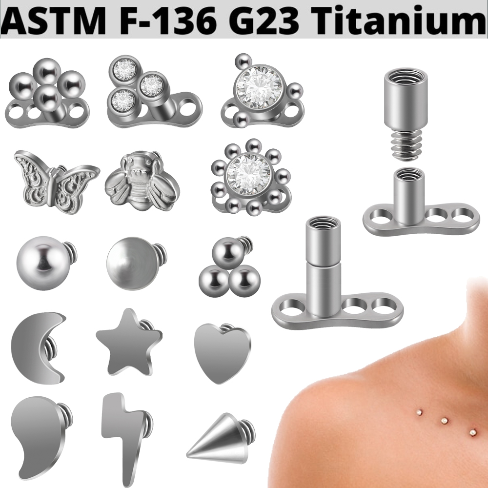 Dermal Anchor Top - 1ชิ้น G23ไทเทเนียมไฟโอปอลเดอร์สมอผีเสื้อและดอกทานตะวันลูกปัดขนาดเล็กที่มีเพทายผิวหนังนักประดาน้ำเครื่องประดับร่างกาย