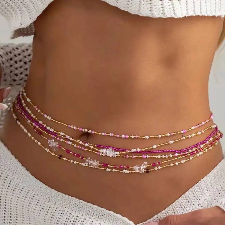 Body Jewelry Waist - ชุดเครื่องประดับรัดเอวแบบโบโฮ 6 ชิ้น/ชุด ประดับด้วยลูกปัดหลากสีสัน สำหรับผู้หญิง สไตล์เซ็กซี่