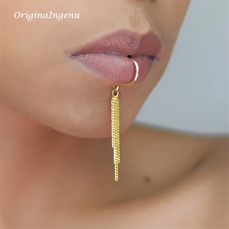 14K Gold Filled CHAIN Lip cuff - Body Jewelry Lip Ring บทวิจารณ์และราคา