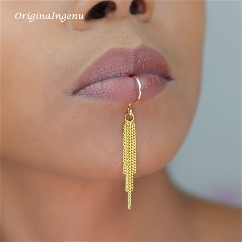 14K Gold Filled CHAIN Lip cuff - Body Jewelry Lip Ring บทวิจารณ์และราคา