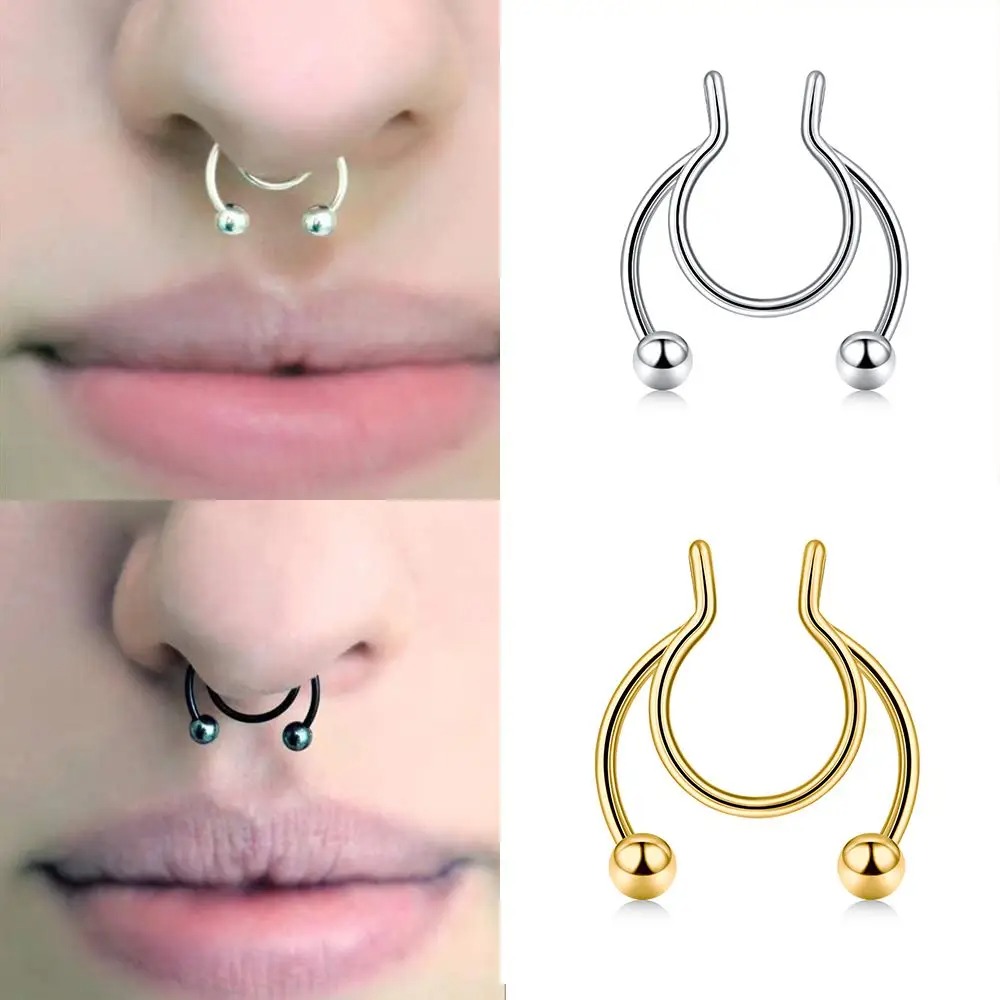 แหวนจมูกปลอมสแตนเลส 2 ชิ้น ไม่ - Body Jewelry Septum บทวิจารณ์และราคา