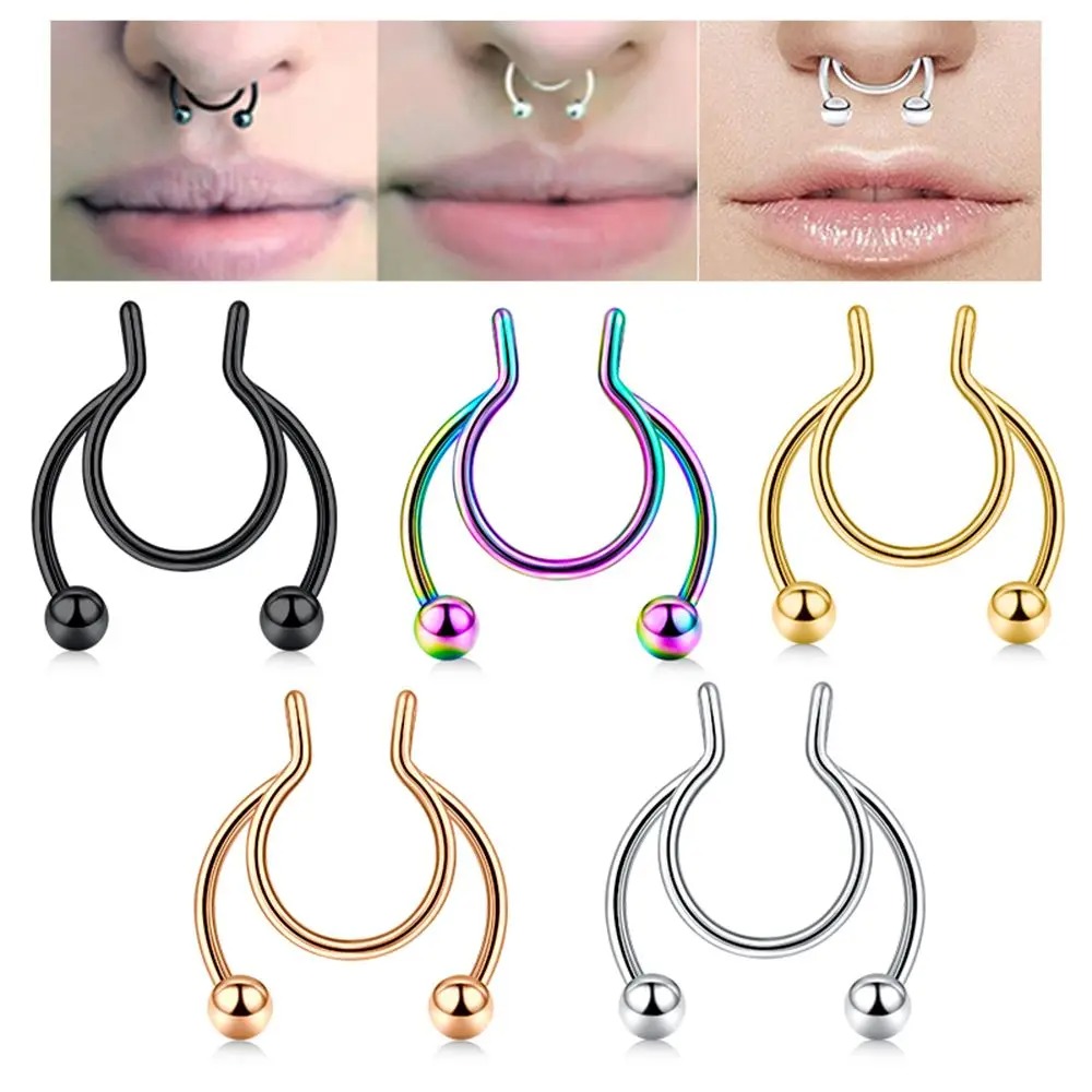 แหวนจมูกปลอมสแตนเลส 2 ชิ้น ไม่ - Body Jewelry Septum บทวิจารณ์และราคา
