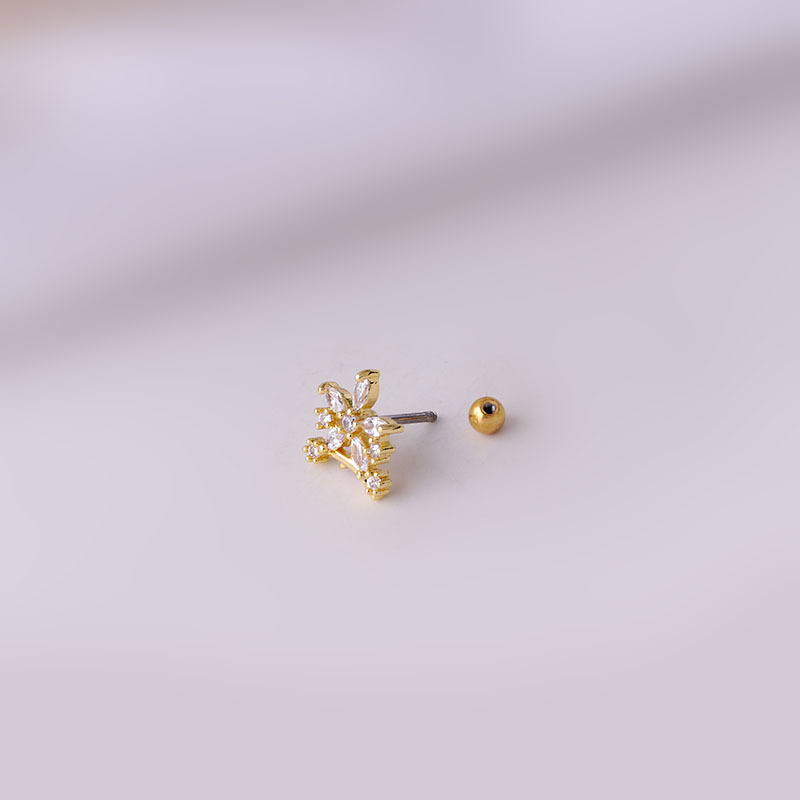1ชิ้นเจาะสแตนเลสต่างหูดอกไม้สำ - Body Jewelry Trend บทวิจารณ์และราคา