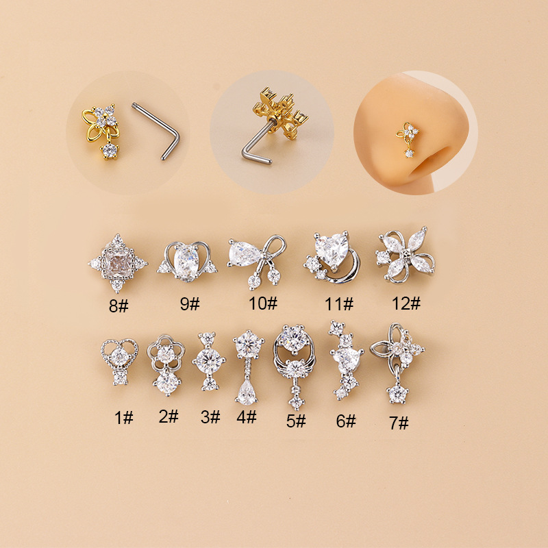 จิวเจาะจมูกทรงตัวแอลประดับเพชร - Body Jewelry Septum บทวิจารณ์และราคา
