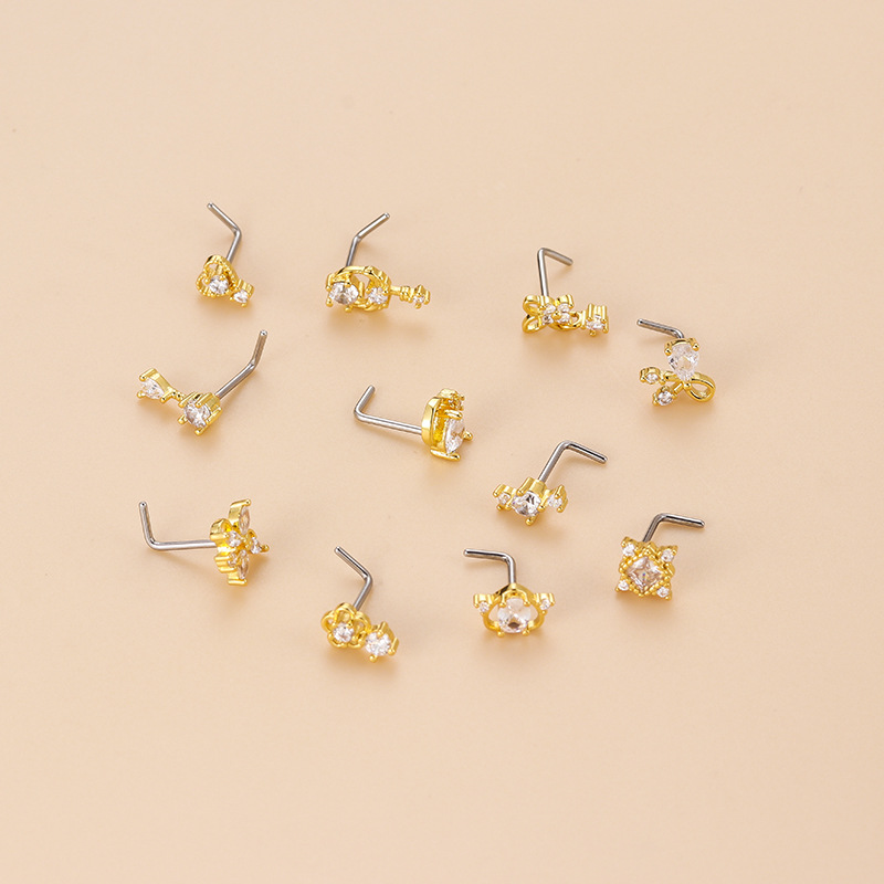 จิวเจาะจมูกทรงตัวแอลประดับเพชร - Body Jewelry Septum บทวิจารณ์และราคา