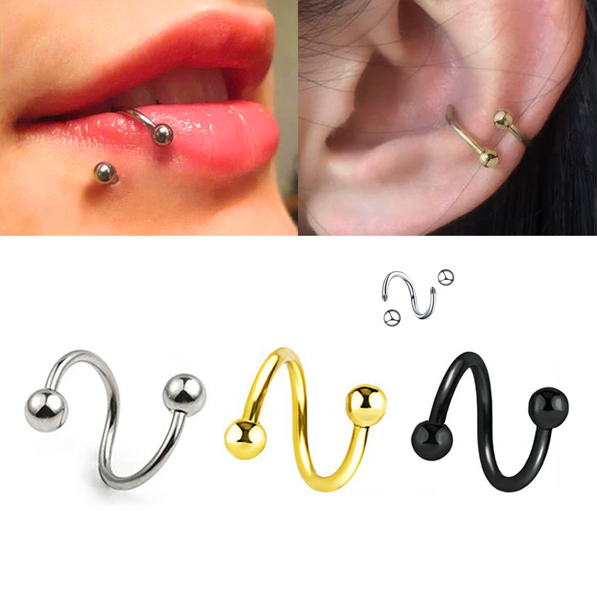 ผู้หญิงเกลียวต่างหูเจาะเครื่อง - Body Jewelry Lip Ring บทวิจารณ์และราคา