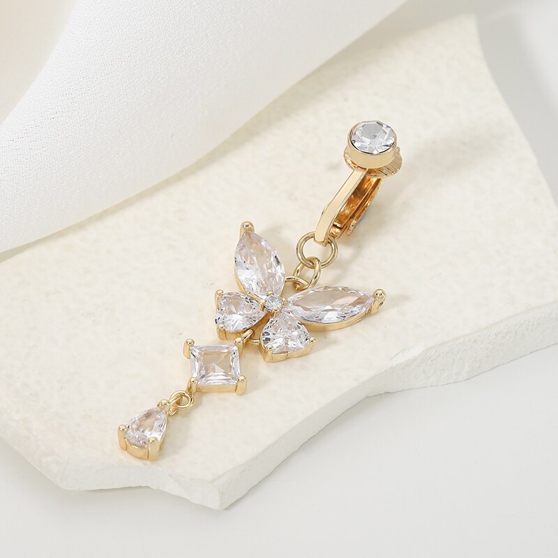คลิปบนแหวนปุ่มท้องรูปผีเสื้อทอ - Body Jewelry And Piercing บทวิจารณ์และราคา