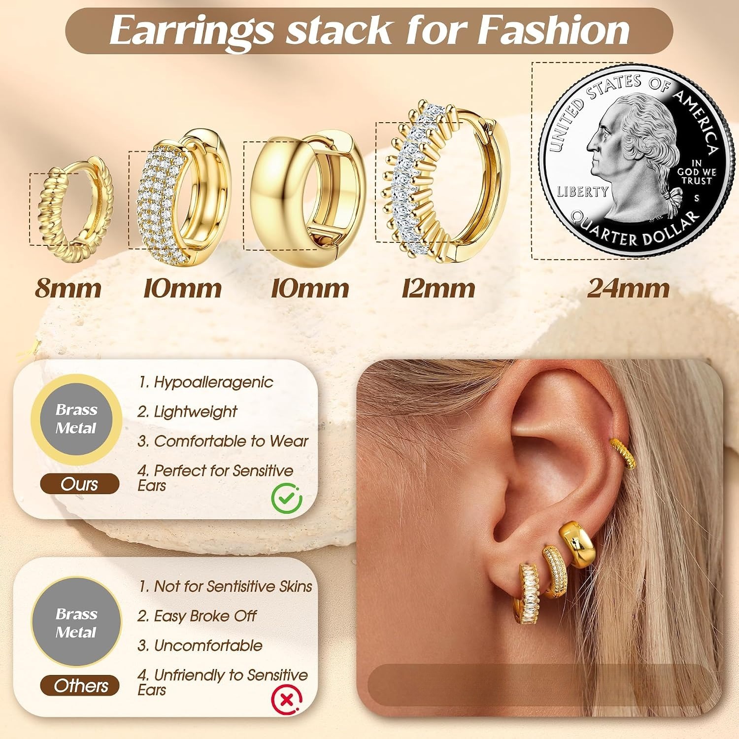 ORAZIO ต่างหูห่วงแบบหนา 4 คู่  - Body Jewelry Trend บทวิจารณ์และราคา