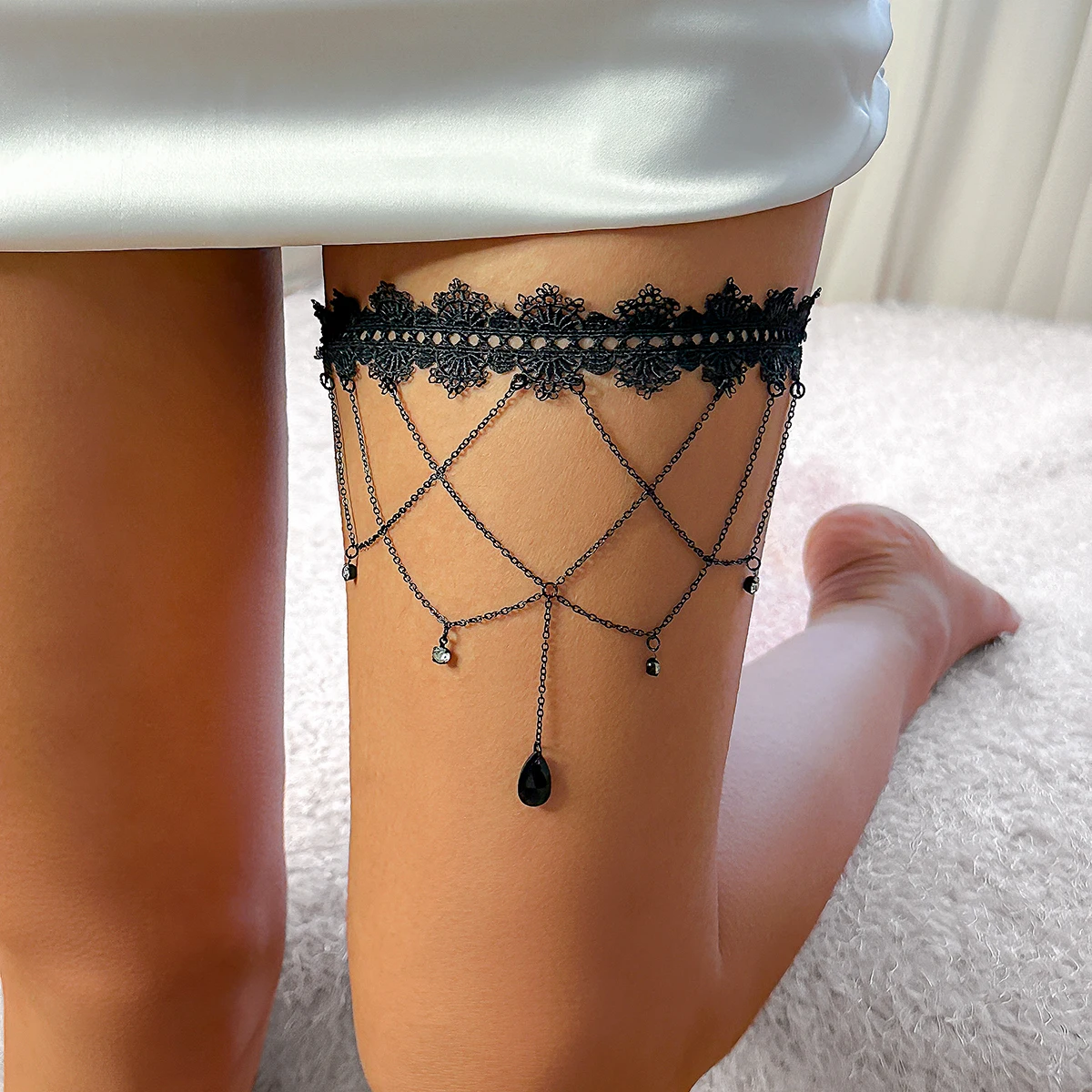 สายรัดขาแบบยืดหยุ่นสไตล์โบฮีเม - Body Jewelry Thigh Chain บทวิจารณ์และราคา