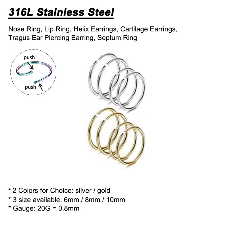 6 ชิ้น/ล็อต แหวนจมูกแบบไม่ก่อใ - Body Jewelry Septum บทวิจารณ์และราคา